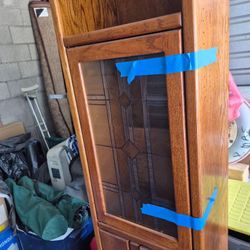 Two Oak Wood Entertainment Center Cabinets And Shelves 