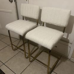 Set of 2 Modern Bouclé Bar Stools – Gold Metal Frame