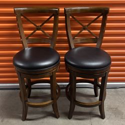 Pair Of Gorgeous Hardwood Bar Height Cushioned Stools