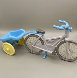Vintage Fisher Price Loving Family Dream Dollhouse Furniture Bicycle Bike w/ Baby Doll Carrier