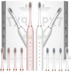 Apartment 2 Cards 2 Pack Sonic Electric Toothbrush with 8 Brush Heads, IPX7 Waterproof, 6 Modes 42000vpm, Electric Toothbrush for Adults and Kids Pink