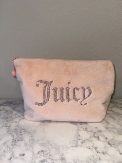 Juicy Couture Blush Pink Plush Cosmetic/Toiletries Pouch with Rhinestone Logo