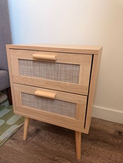 2 Mid Century Modern Nightstand with Rattan / Cane Drawers