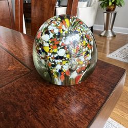 Vintage Abstract glass paperweight multicolor controlled bubble confetti blossom  Vintage abstract art glass paperweight multicolor 2” dome controlled