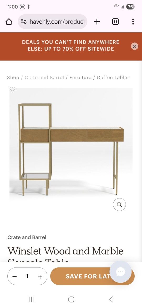 C&B Winslet Marble, Glass, Brass Console Table