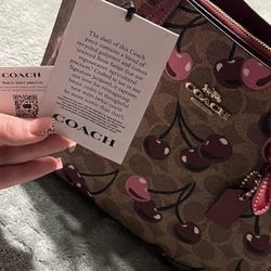 Coach Mollie Tote Bag 25 With Cherry Print