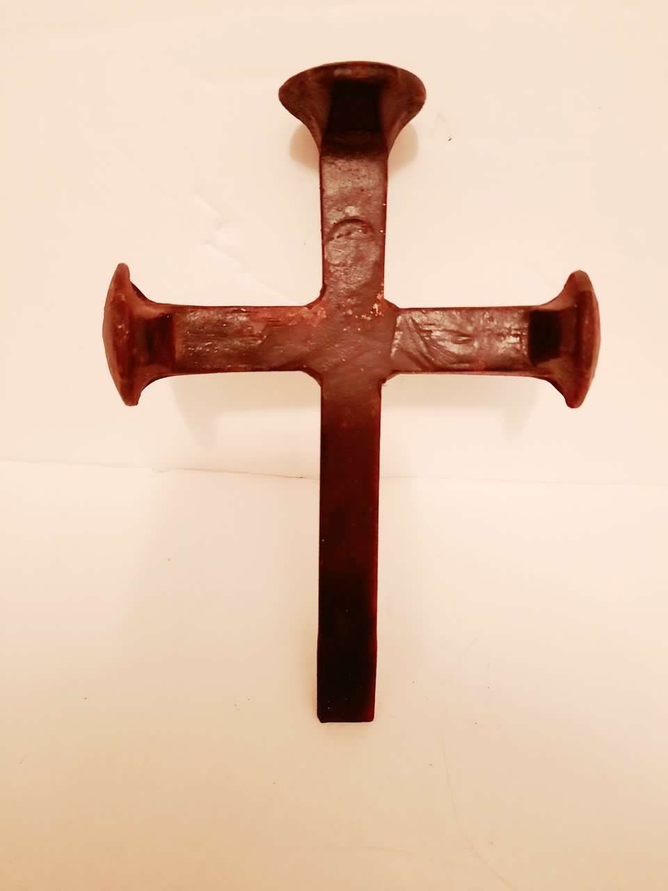 Railroad Spike Welded Into Cross, Hand Forged Metal Folk Art