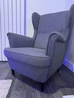 STRANDMON IKEA Dark Grey  Wing CHAIR & matching OTTOMAN SET