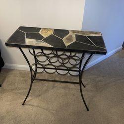Iron Wine rack accent table stone slate mosaic top Beautiful Wine Storage