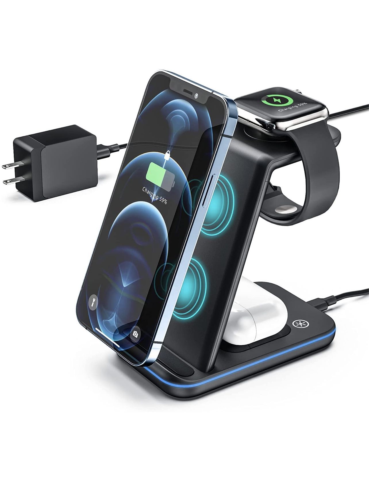 3 in 1 Qi-Certified Wireless Charging Station for Apple Phones/iWatch/Airpods