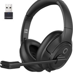 EKSA Bluetooth Headsets with Microphone & USB Dongle, 30 Hours Talk Time & 33ft Range, AI Environmental Noise Cancelling Mic, Over-Ear Wireless Headph