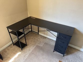 Black L Shaped Desk with drawers