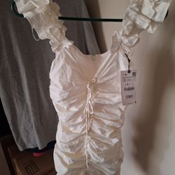 Zara brand women's white zip up dress