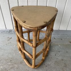 Vintage Unusual Rattan Bamboo Side Table $25
