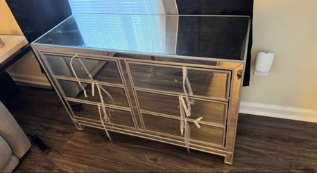 Mirrored glass dresser and 2 nightstands