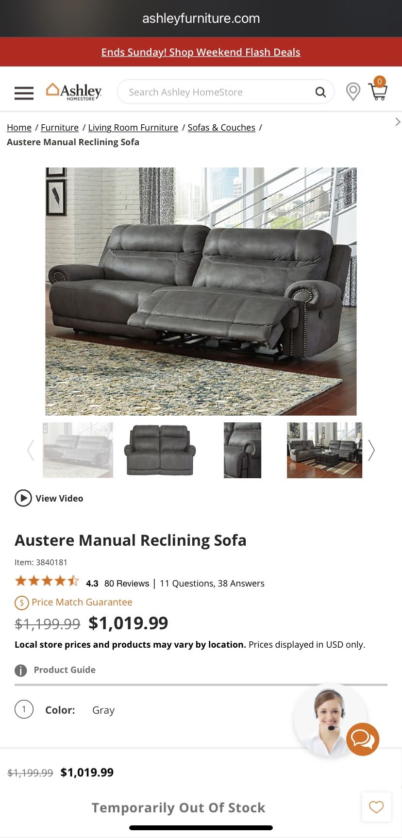 Ashley Furniture - Austere Manual Reclining Sofa