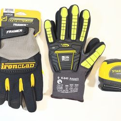Stanley 25 ft. LeverLock Tape Measure Fractional Scale Magnetic Tip & Ironclad Framer Work Gloves & Ansell Ringers R-840 light-duty Work Gloves