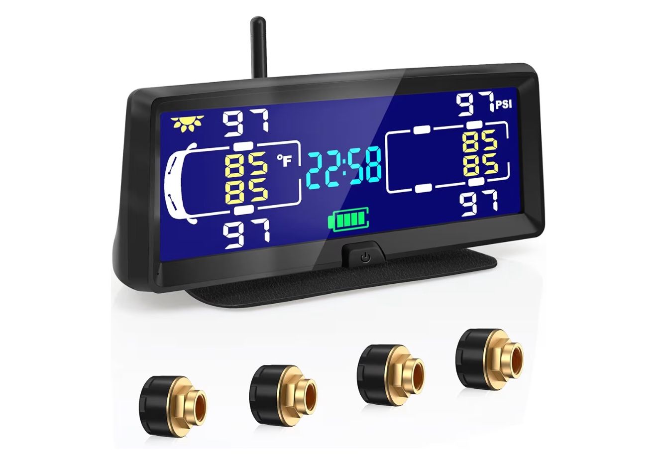 Hieha Tire Pressure Monitoring System, 7.84” Wireless Solar Rv TPMS with 4 Sensors for Travel Trailer Truck Fifth Wheel Motorhome, Real-time Monitorin