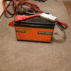 Battery Eco Worthy Life Po 4  25.6 V  100 Ah W/Cord $ 150