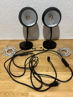 Pair of Black Globe Plug-In Wall Sconces (VATONI-style), Swing Arm, Dimmable