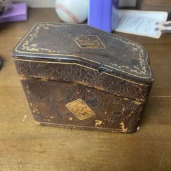 Very Rare  Vintage Leather Playing Card Box With Vintage Cards 