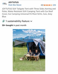 JOYTUTUS SUV Tailgate Tent with Three Sides Awning and Poles, Water Resistant SUV Camping Tent with Car Roof Cover, Car Camping Universal Fit Most SUV