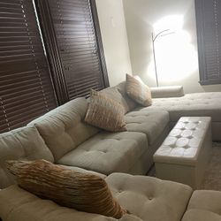 Large Fabric U Sectional Sofa With Cushions 