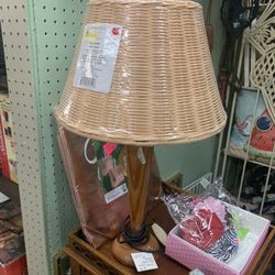 Wood And Wicker Lamp