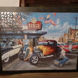 Finished And Mounted 27 L x 21 W  Ready To Hang MasterPieces 1000 Piece Puzzle - Hot Rods and Milkshakes 

