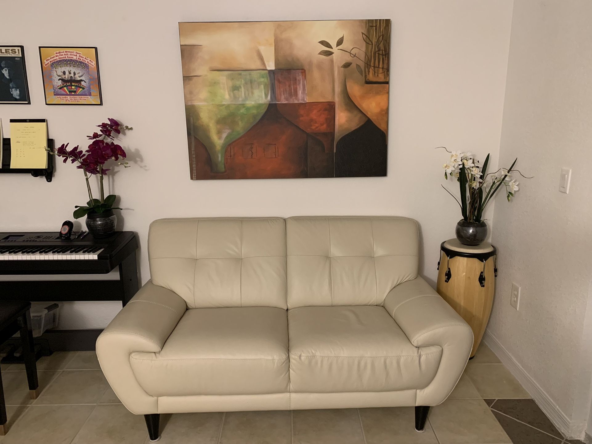 Leather Love Seat, Off White