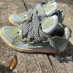 Green Blue Leather Lanvin Curb Sneakers