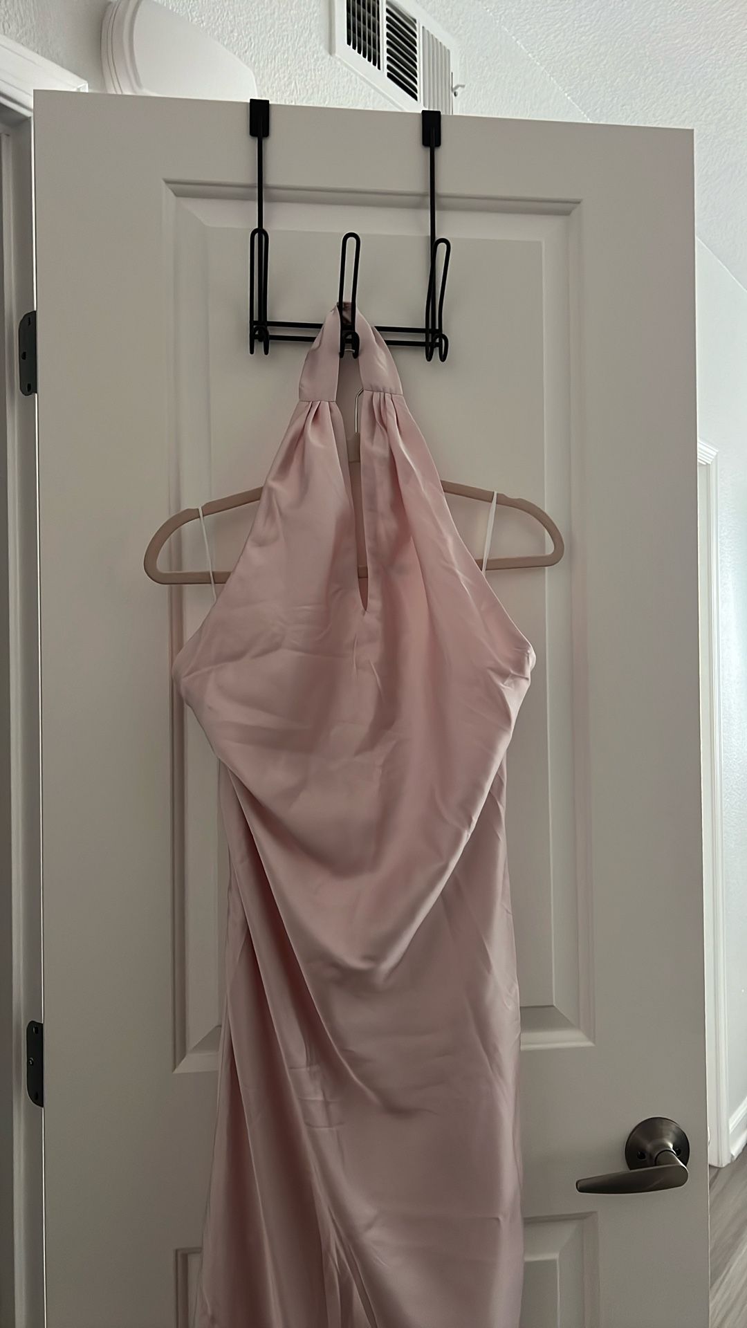 Pink Satin Maternity Halter Dress