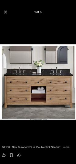 Burwood 72 in. Double Sink Seadrift Bath Vanity with Black Marquina Quartz Top