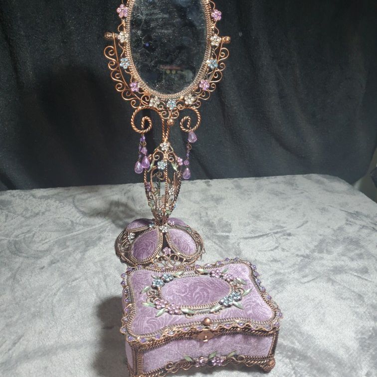 VTG 90s Figural Ornate Embellished Beaded Fairy Butterfly Floral Swivel Mirror