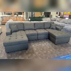 Gray dorris fabric double chaise sectional sofa