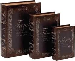 📚 New Deco 79 Wood Family Tree Leather Book Box Set of 3 – Mahogany Brown