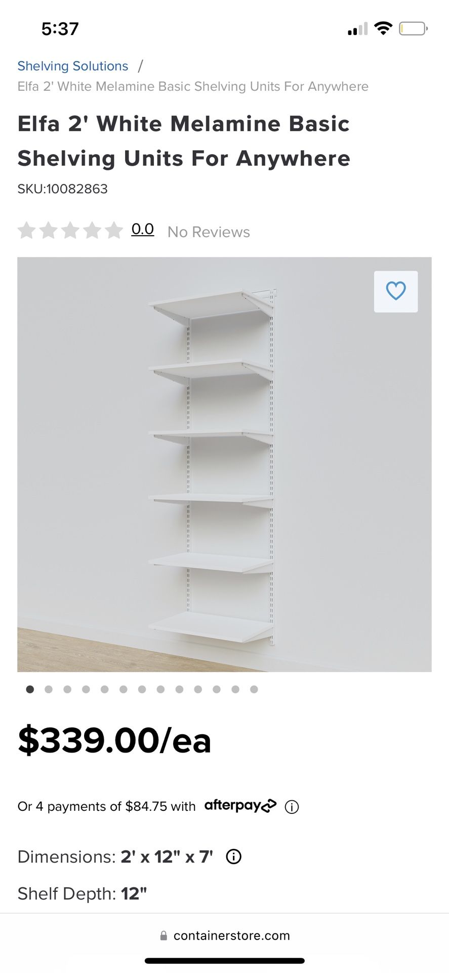 Elfa Classic Melamine Shelving Unit