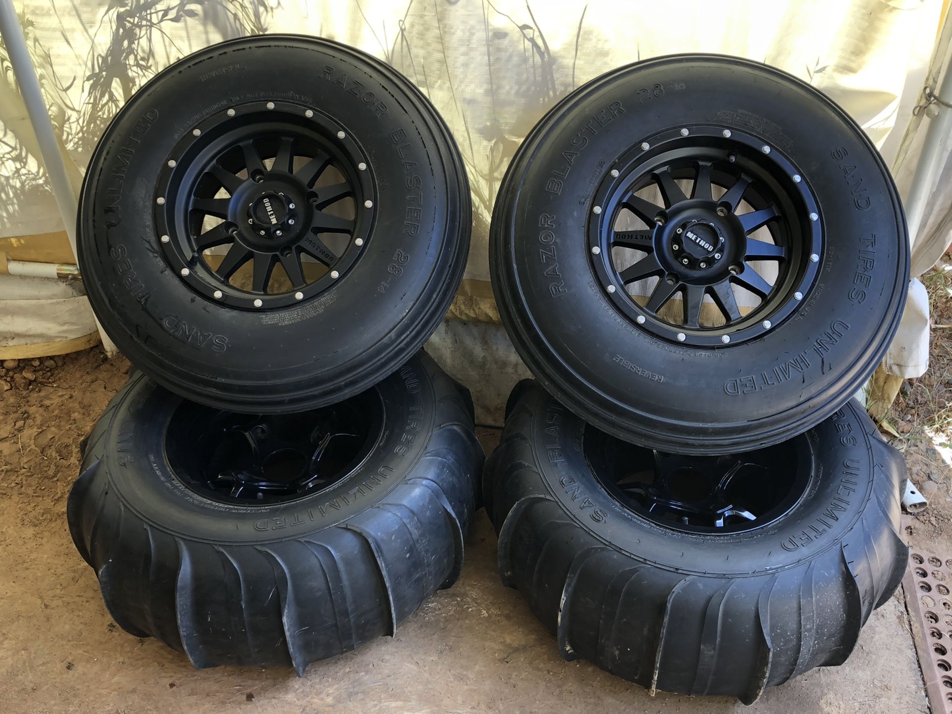 RZR paddle tires STU Sand Tires Unlimited 4/156 method