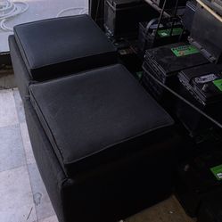 Two Sitting Stools With Storage With Wood Trim