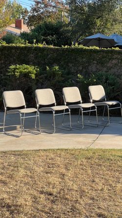 Set of 4 Vintage Chrome Frame Gray Stackable Chairs
