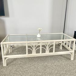 White Wooden Coffee Table with Glass top