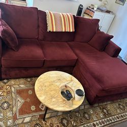 Custom Wine Velvet Couch with Chaise Lounge