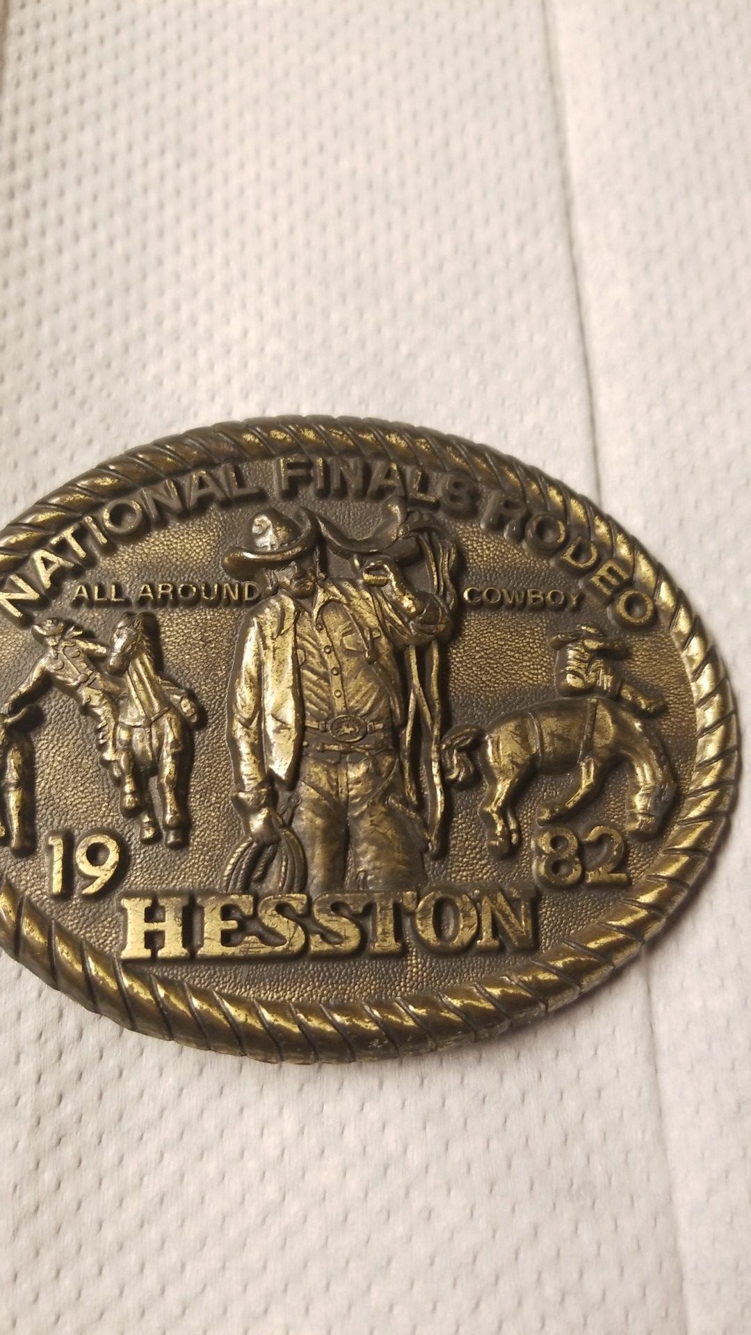 1982 hesston national finals rodeo buckle cowboy