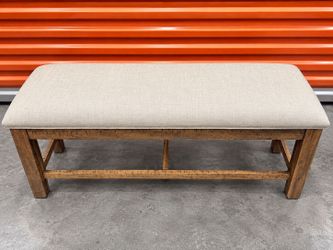 47" Rustic Counter Height Upholstered Dining Bench Beige Wood Farmhouse