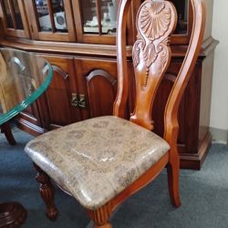 Glass-Top Marble and Mahogany Dining Room Table Set