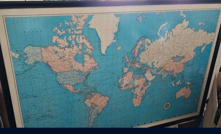 World / Earth Black Framed Map  -  Dimensions  are 66.5 x 44.  