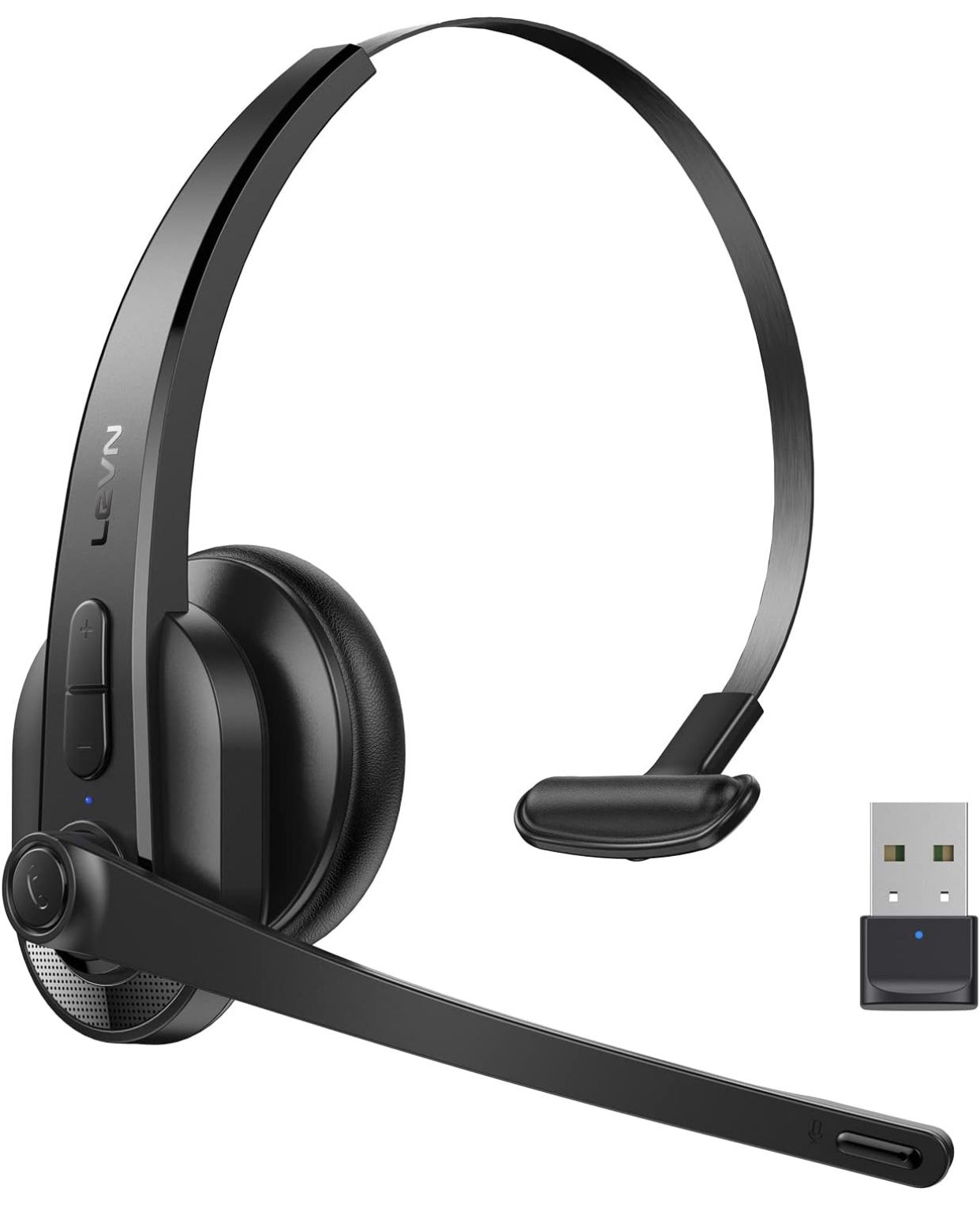 Wireless Headset, Bluetooth Headset with Microphone AI Noise Canceling & Mute Button, 35Hrs On-Ear Bluetooth Headphones with USB for Call Center/Truck