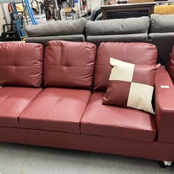 Faux Leather Sofa Red 