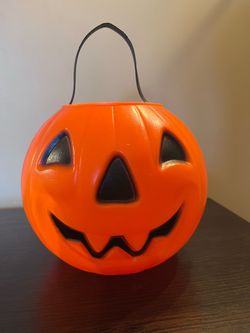 Vintage Halloween Carolina Enterprises 1980 Blow Mold Pumpkin Bucket JOL
