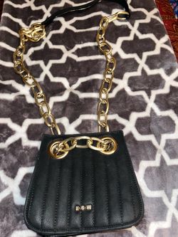 House of want Black Mini Bag with Gold Chain Strap